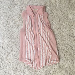 Pink and White Striped Sleeveless Blouse